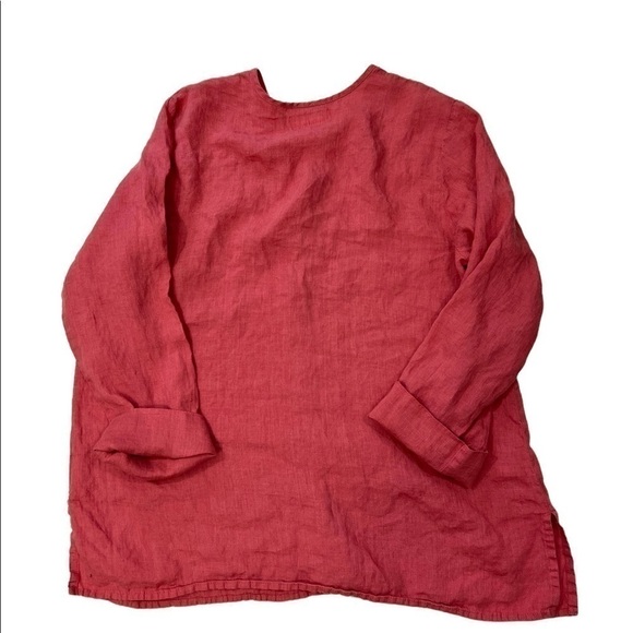 Flax Jacket Top 100% Linen Brick Red Button Up Long Sleeve - Picture 6 of 7